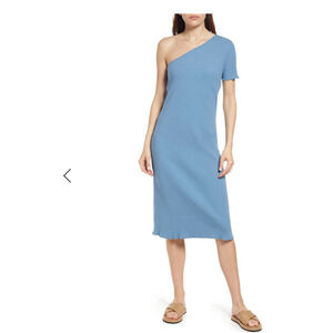NEW Rails‎ Rania Dress Blue One Shoulder Ribbed Comfortable Shift Midi - L